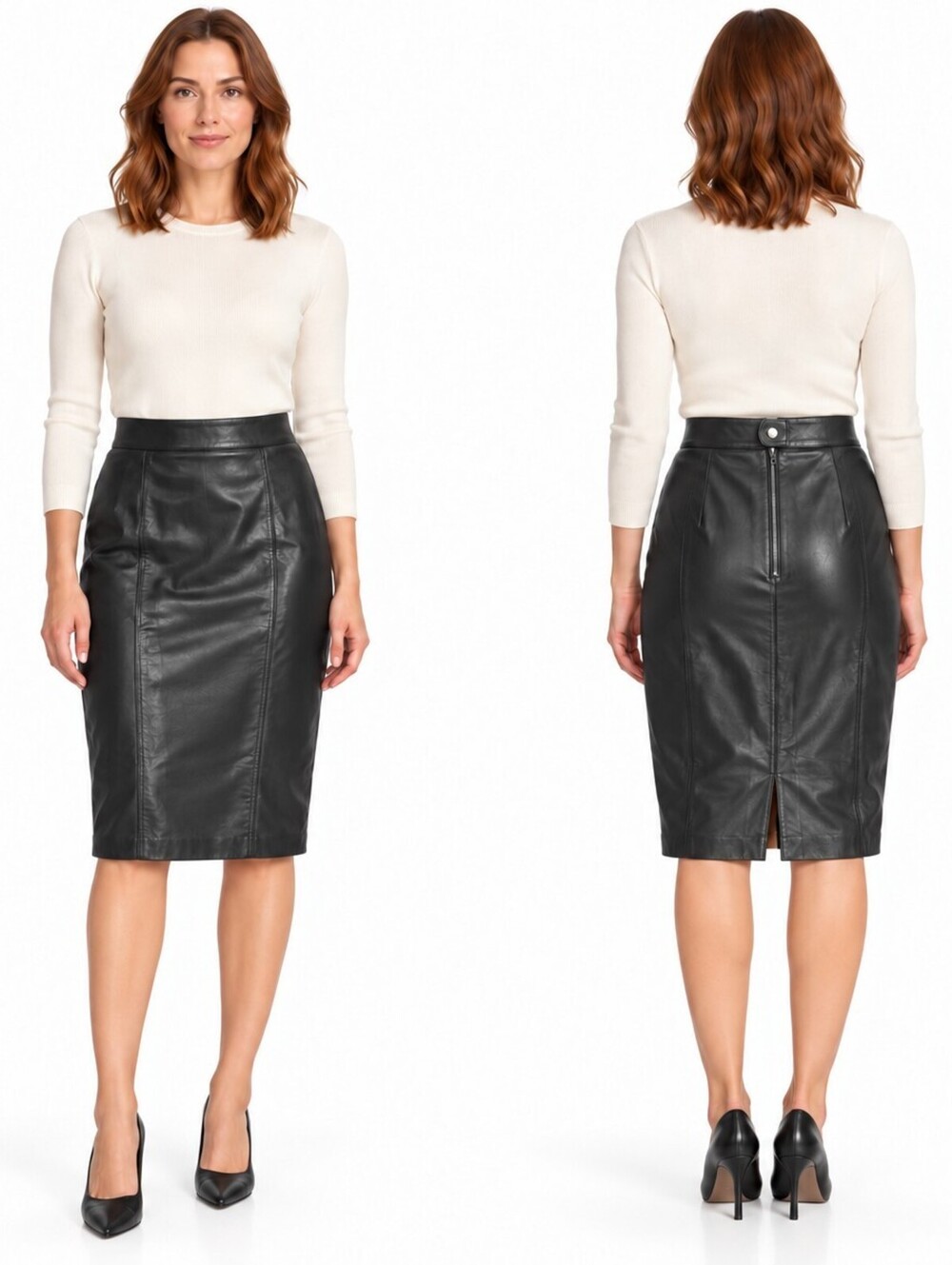 Sterling Stall Womens Size 10 Black Genuine Leather Pencil Midi Skirt Canada VTG